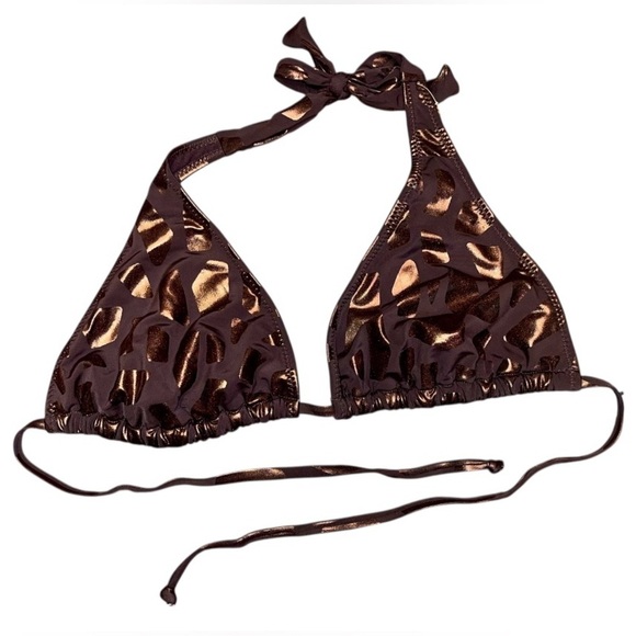 Sizzle Beach Poolside Brown Metallic Print Bikini Top D Cup - Picture 2 of 7